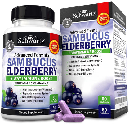 Elderberry Capsules with Zinc & Vitamin C – Immune Support for Adults (60 Count)