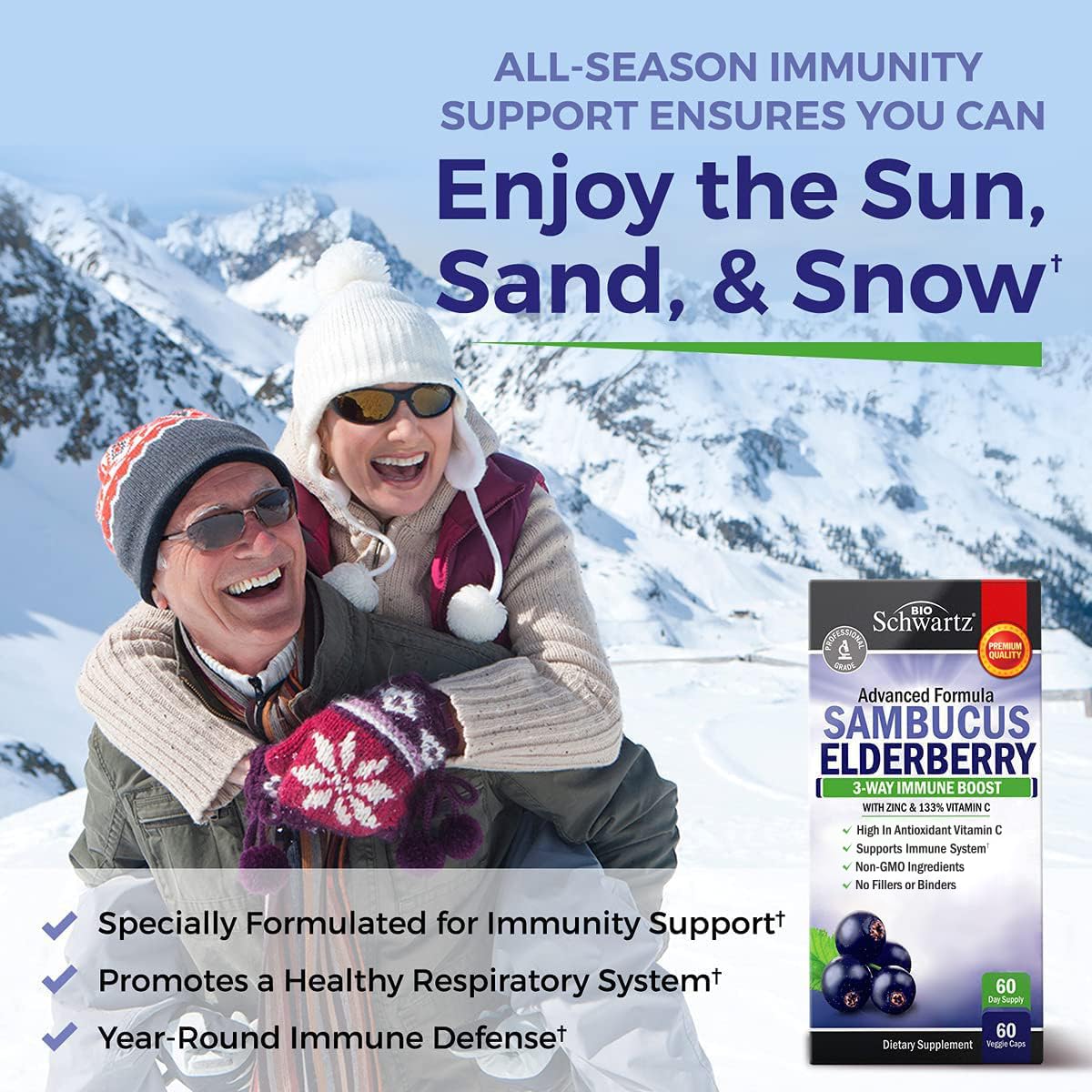 Elderberry Capsules with Zinc & Vitamin C – Immune Support for Adults (60 Count)