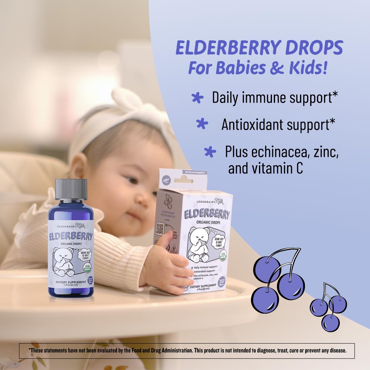 Legendairy Milk Organic Elderberry Drops – Baby & Toddler Immune Support (30 Servings) – Non-GMO
