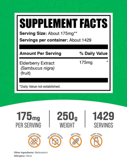 Elderberry Extract Powder 175 mg – 250 g (8.8 oz) – Immune Support