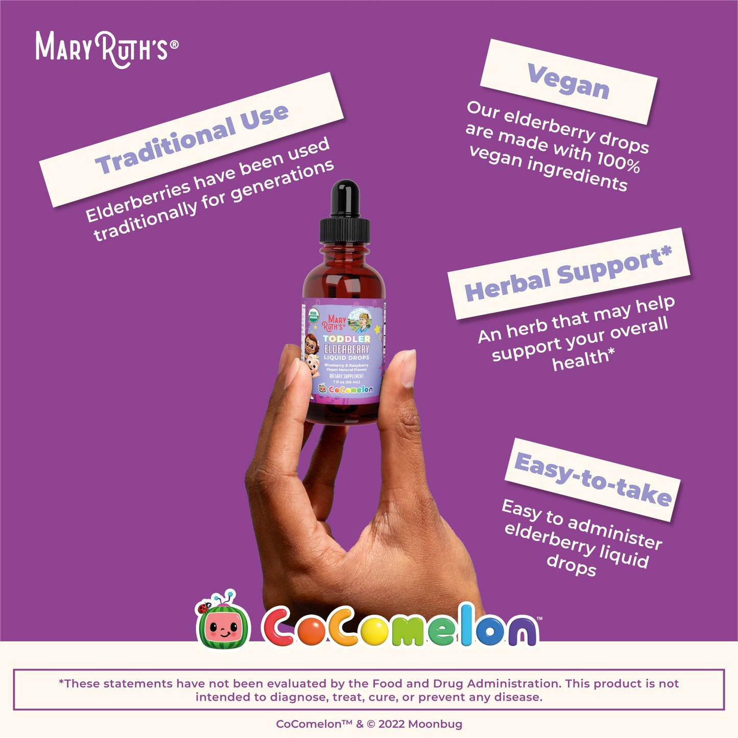 MaryRuth Organics Cocomelon Toddler Elderberry Syrup – USDA Organic, Sugar Free (Ages 1-3) 1 Fl Oz