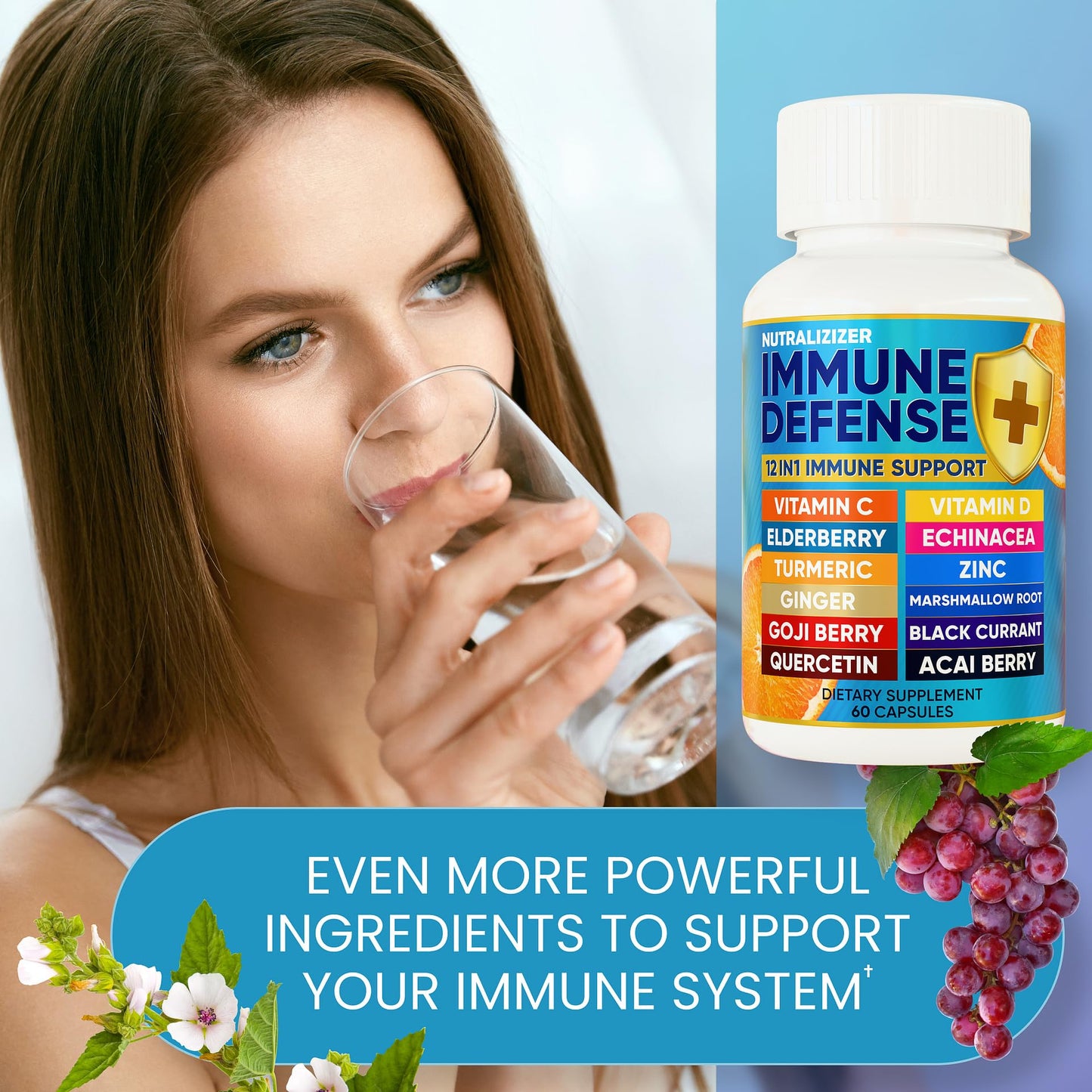 12-in-1 Premium Immune Defense Vitamins – Immune Support with D3 5000 IU, C 1000 mg, Zinc 50 mg | 120 Caps