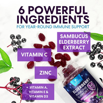 Elderberry Gummies with Vitamin C, D3 & Zinc – Immune Support for Kids & Adults (120 Gummies)