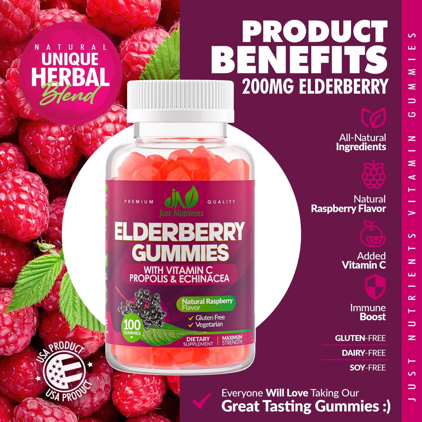 Elderberry Gummies with Vitamin C, Echinacea & Propolis - 100 Count