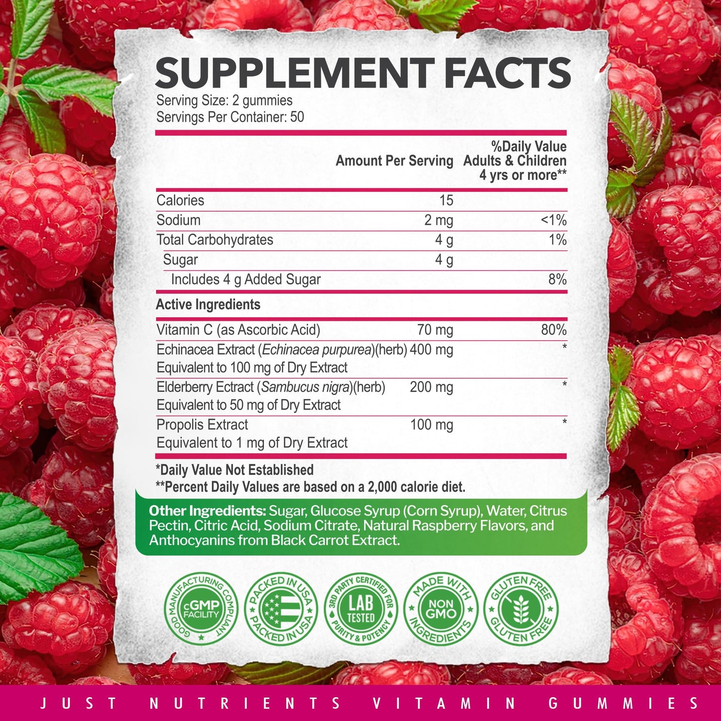 Elderberry Gummies with Vitamin C, Echinacea & Propolis - 100 Count