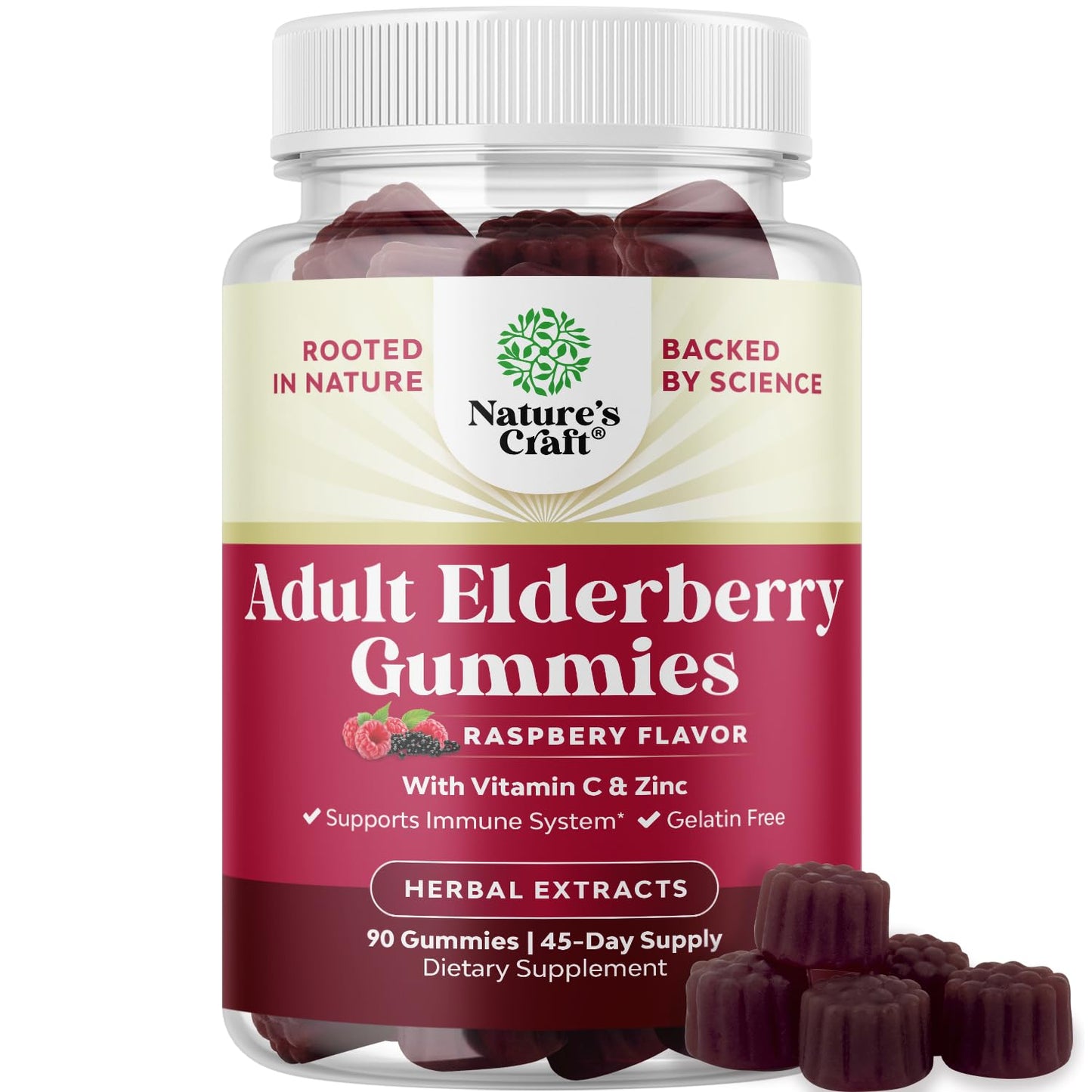 Elderberry Gummies with Vitamin C & Zinc – Immune Support (Vegan Halal) 90ct