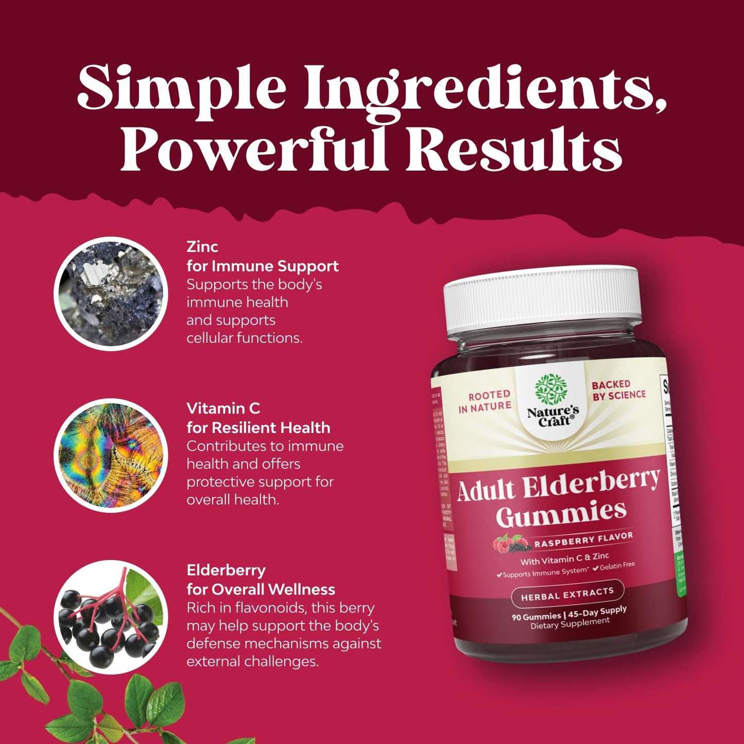 Elderberry Gummies with Vitamin C & Zinc – Immune Support (Vegan Halal) 90ct