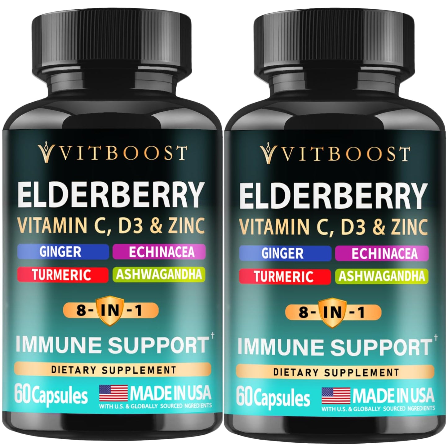 Elderberry Immune Support 8-in-1 (2-Pack) – Vitamin C, Vitamin D 5000 IU, Zinc