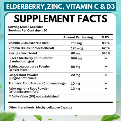 Elderberry Immune Support 8-in-1 (2-Pack) – Vitamin C, Vitamin D 5000 IU, Zinc