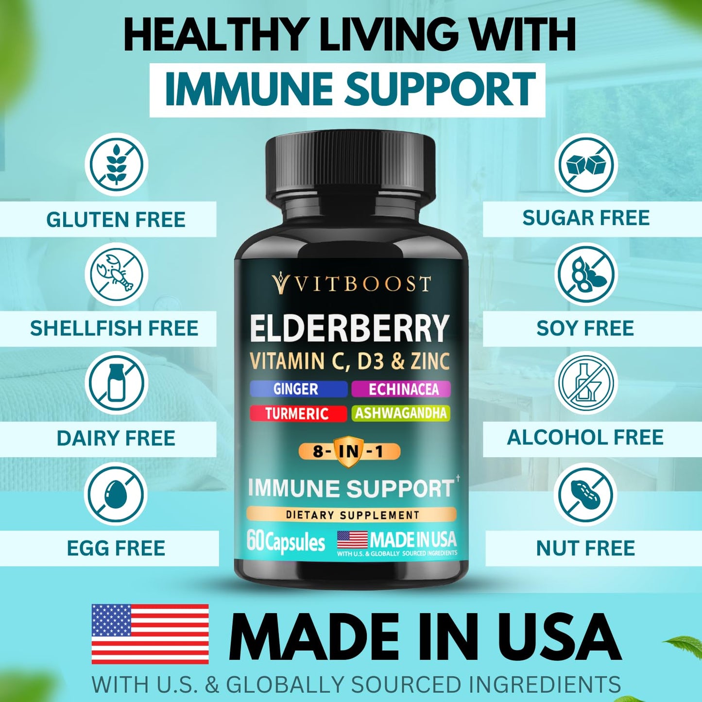 Elderberry Immune Support 8-in-1 (2-Pack) – Vitamin C, Vitamin D 5000 IU, Zinc