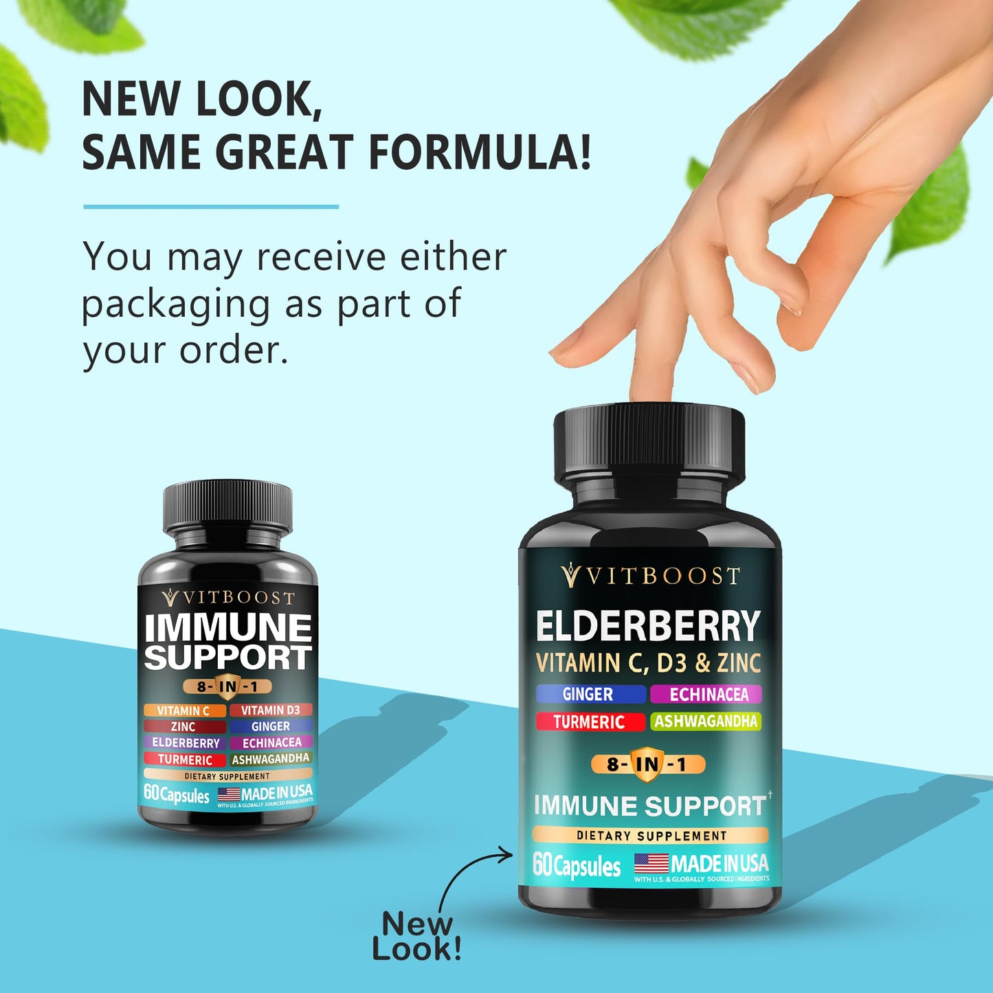 Elderberry Immune Support 8-in-1 Formula – 60 Capsules with Vitamin C, D, Zinc & Echinacea