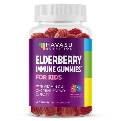 Elderberry Gummies for Kids with Zinc & Vitamin C – 60 Count (Vegan, Berry)
