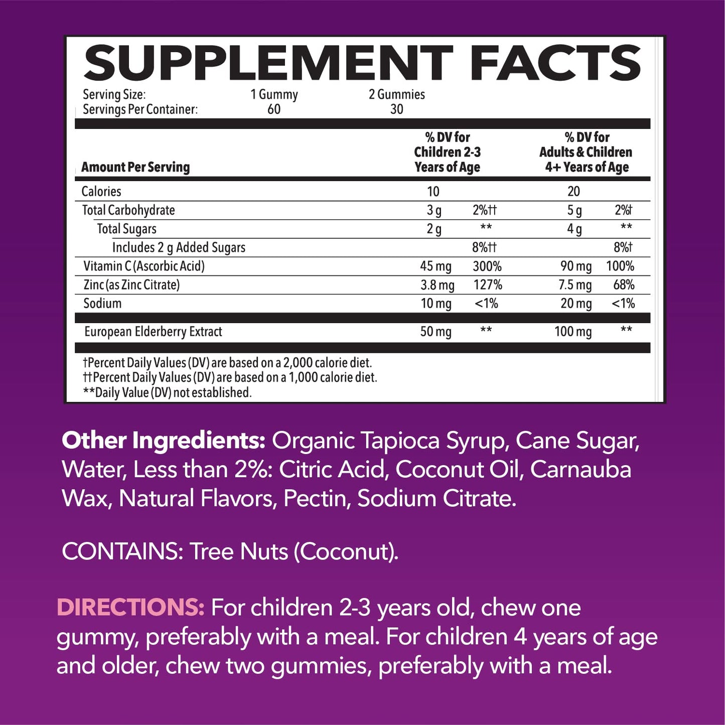 Elderberry Gummies for Kids with Zinc & Vitamin C – 60 Count (Vegan, Berry)