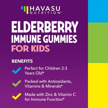 Elderberry Gummies for Kids with Zinc & Vitamin C – 60 Count (Vegan, Berry)