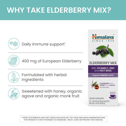 Himalaya Elderberry Mix – Immune Support Drink Mix with Elderberry, Zinc, Vitamin C & Holy Basil | 10-Pack, Caffeine Free, Gluten Free