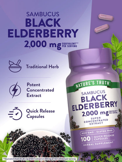 Nature's Truth Black Elderberry Capsules – 100 Count | Non-GMO & Gluten Free