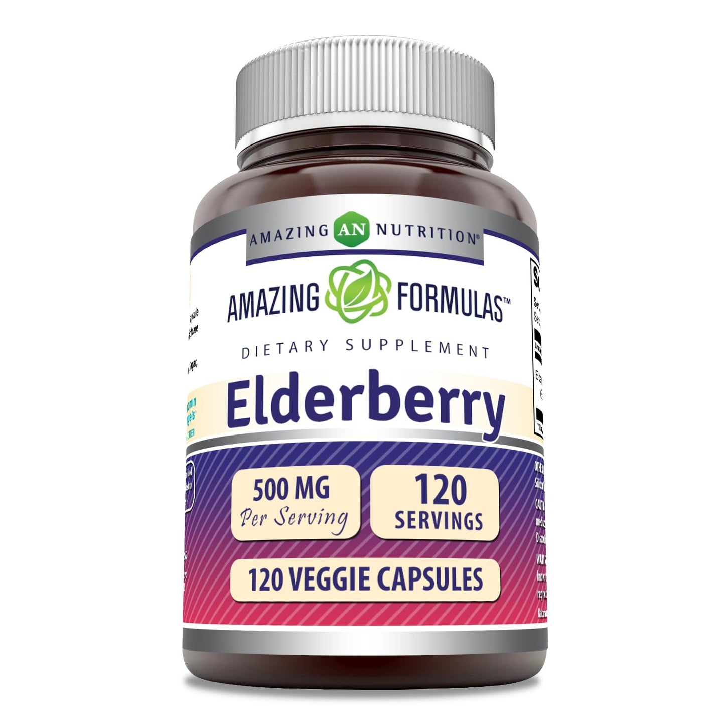 Amazing Formulas Elderberry Supplement – 500 mg, 10:1 Concentrate, 120 Veggie Capsules