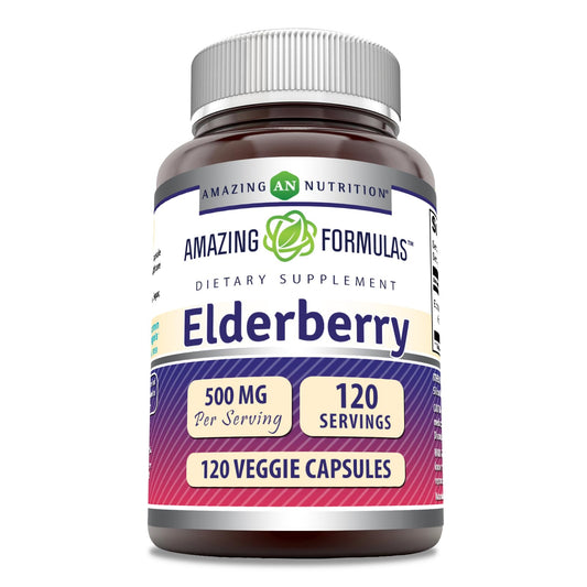 Amazing Formulas Elderberry Supplement – 500 mg, 10:1 Concentrate, 120 Veggie Capsules BritishVita | Premium UK Vitamins & Wellness Supplements