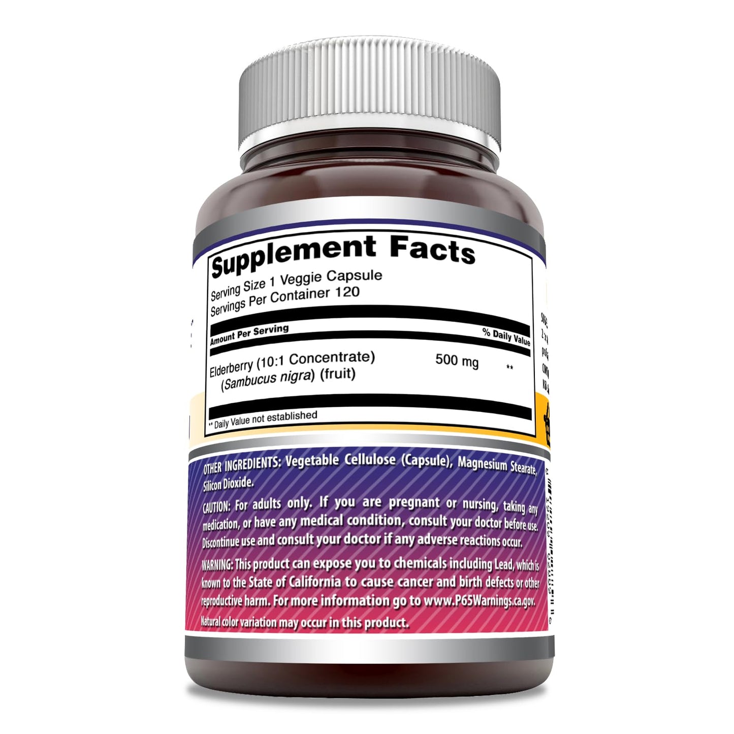 Amazing Formulas Elderberry Supplement – 500 mg, 10:1 Concentrate, 120 Veggie Capsules