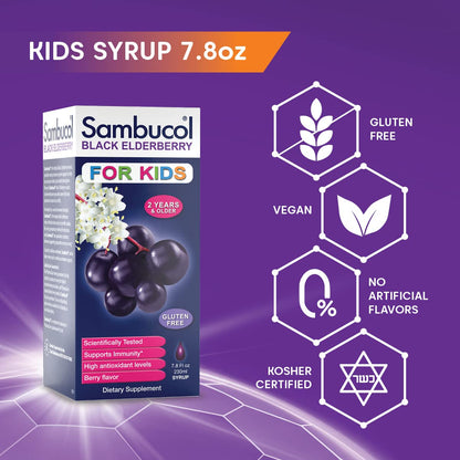 Sambucol Black Elderberry Syrup for Kids – Immune Support (7.8 Fl Oz)