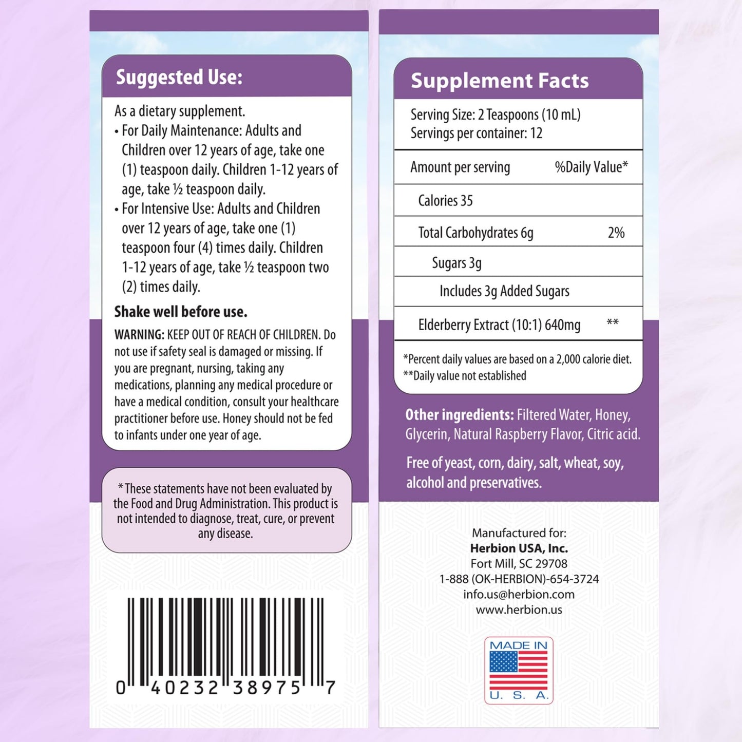 Herbion Naturals Elderberry Syrup – Immune Support for Adults & Kids 1+