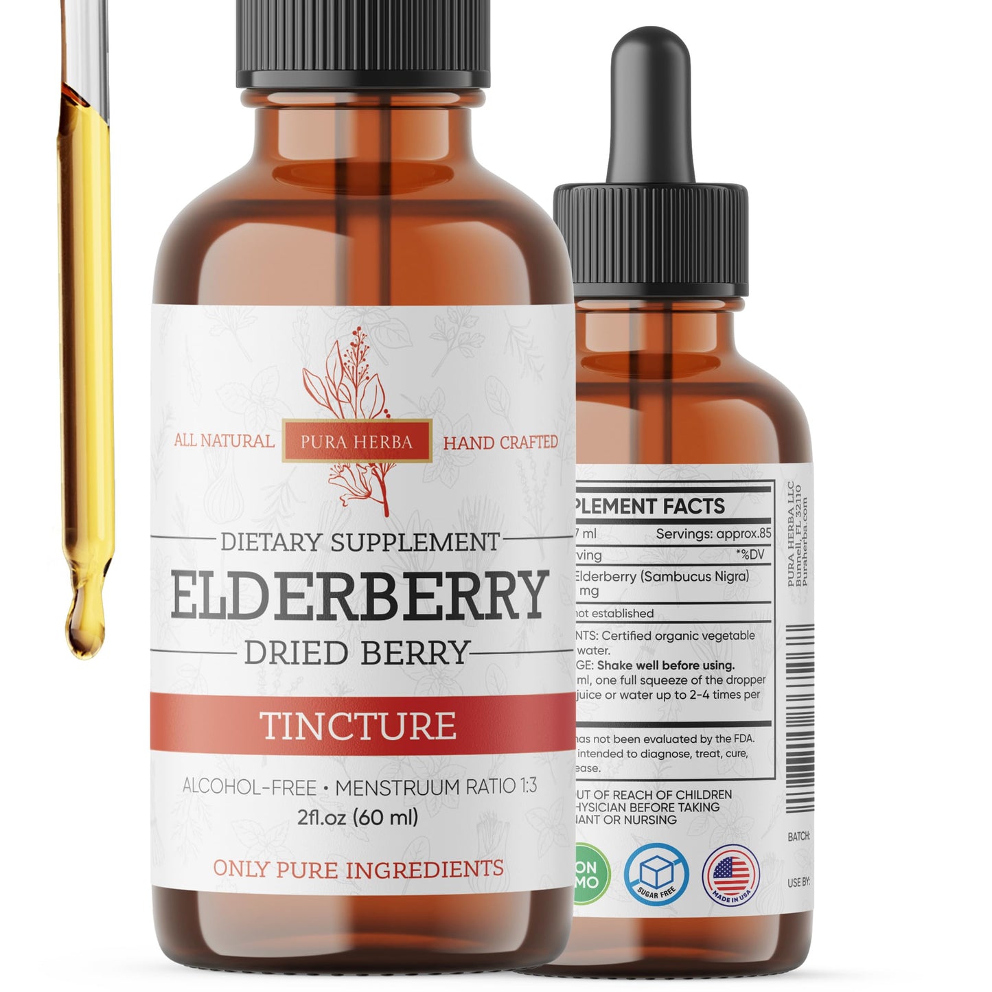 Elderberry Tincture – Organic Elderberry Extract | Immune Support | Alcohol-Free 2 fl oz