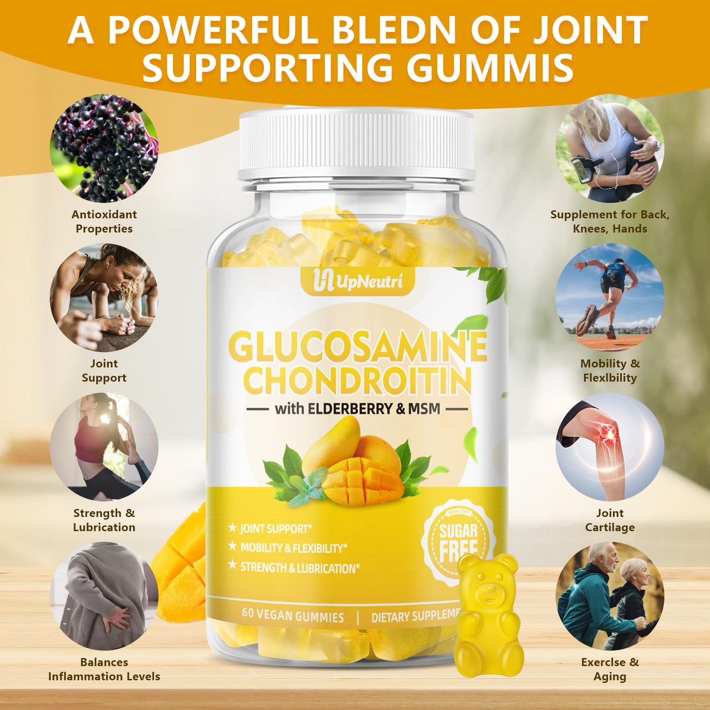 Sugar Free Glucosamine Chondroitin Gummies - Extra Strength 1500mg Joint Support