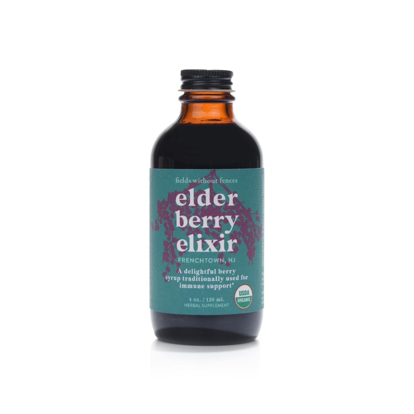 Fields Without Fences Elderberry Elixir – Immune Support for Adults & Kids | Organic, Farm-Fresh Elderberry Syrup | Made in the USA (4 oz)
