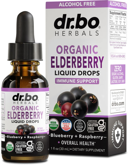 Elderberry Syrup Organic Liquid Drops – Sugar Free Immune Support for Adults & Kids (1 Fl Oz)