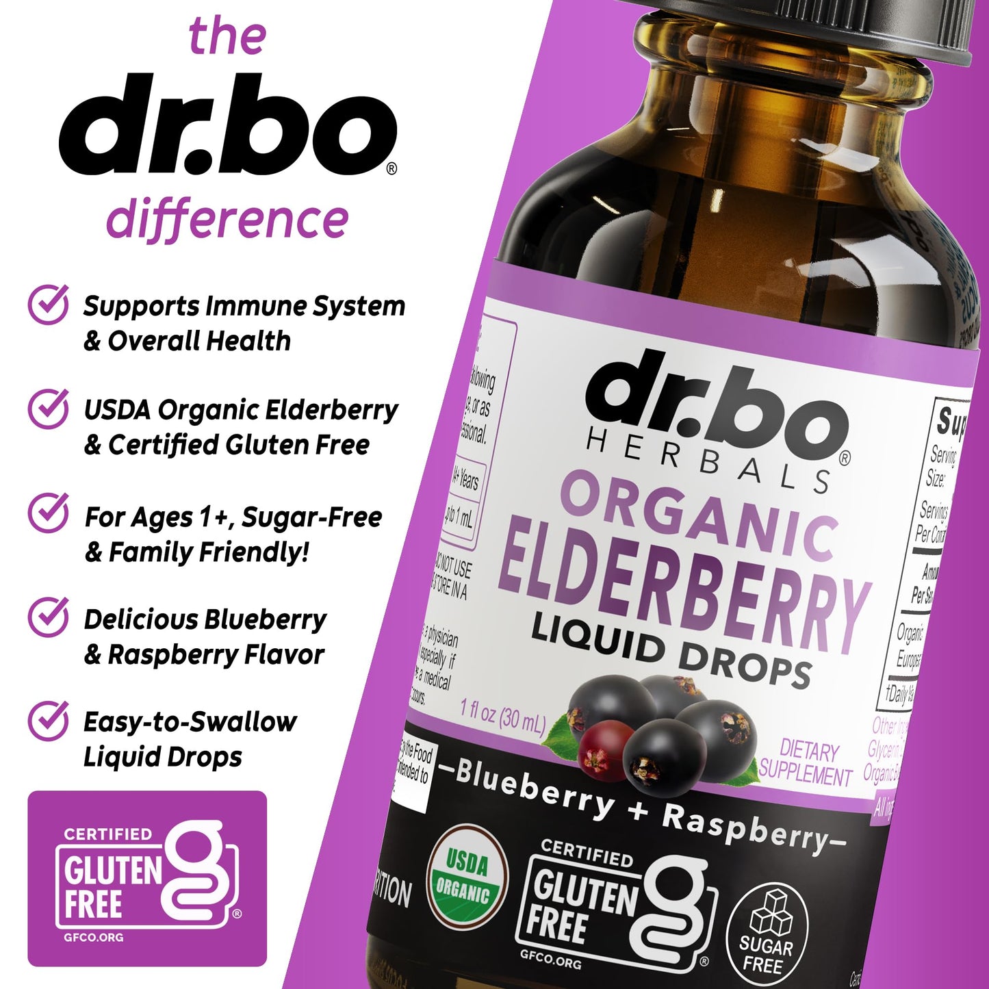 Elderberry Syrup Organic Liquid Drops – Sugar Free Immune Support for Adults & Kids (1 Fl Oz)