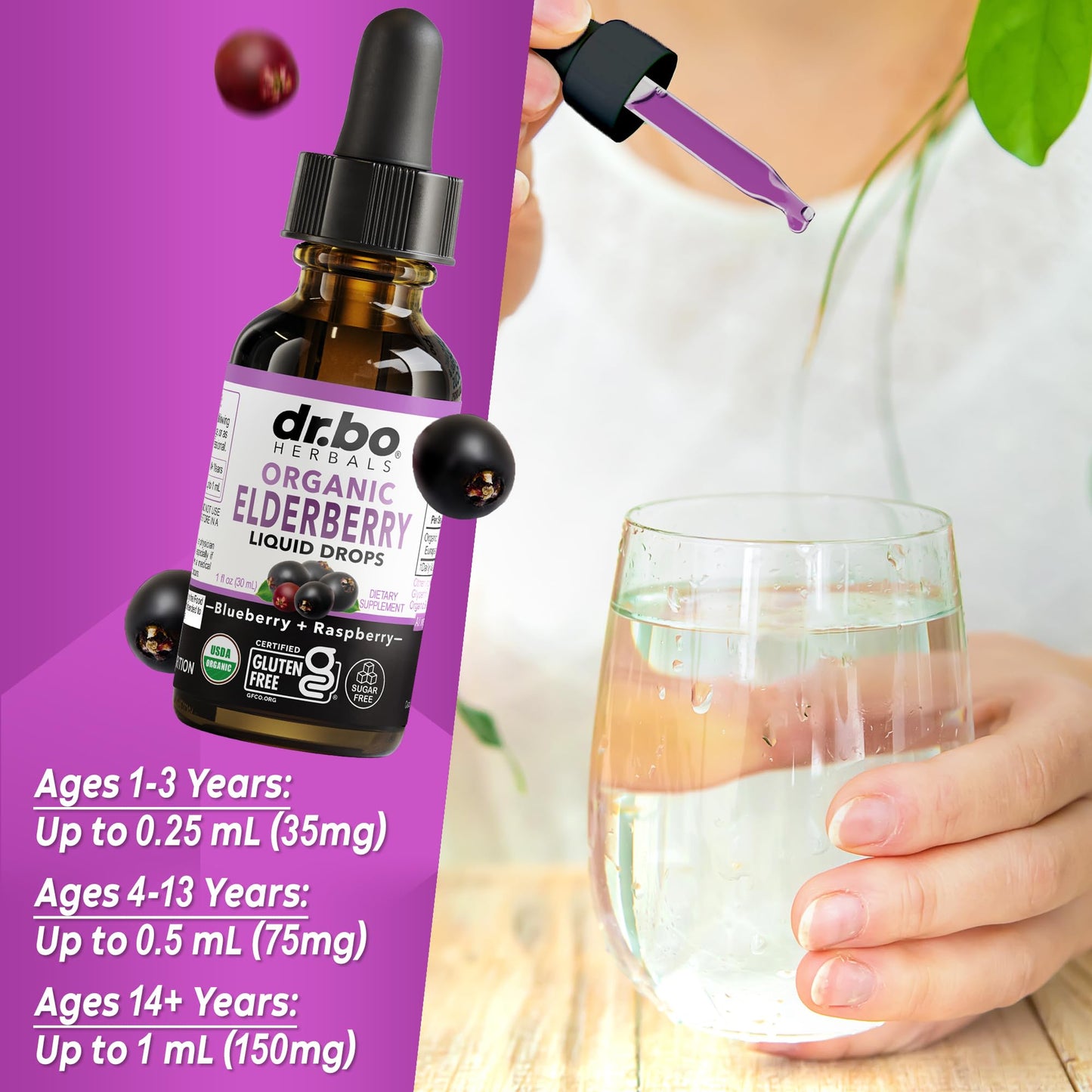 Elderberry Syrup Organic Liquid Drops – Sugar Free Immune Support for Adults & Kids (1 Fl Oz)