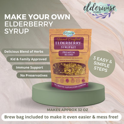 Elderwise Organic Elderberry Syrup Kit – DIY 32oz Syrup with Brewing Bag