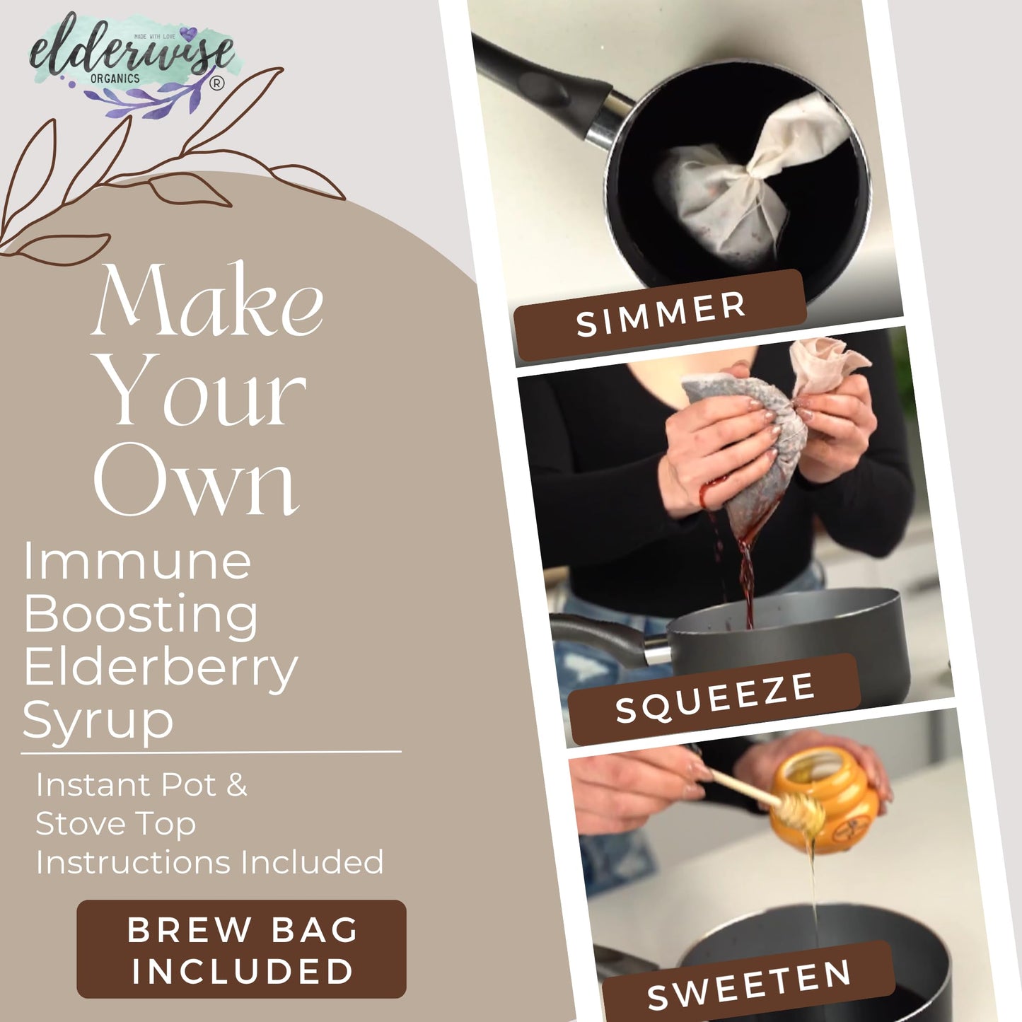 Elderwise Organic Elderberry Syrup Kit – DIY 32oz Syrup with Brewing Bag