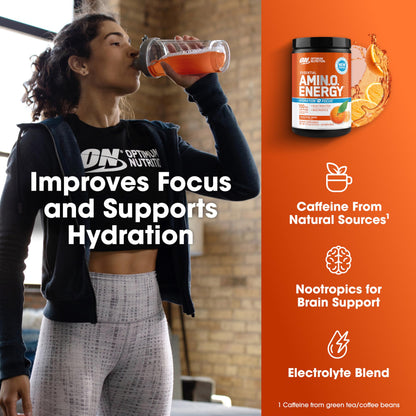 Optimum Nutrition Amino Energy + Electrolytes Powder – Tangerine Wave, 30 Servings