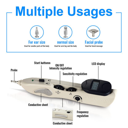 Electronic Acupuncture Pen – Pain Relief Therapy Meridian Pen with 3 Massage Heads | Rechargeable