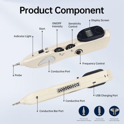 Electronic Acupuncture Meridian Pen – Pain Relief with 3 Massage Heads, Rechargeable