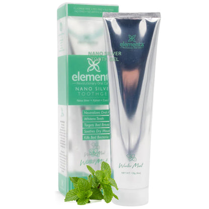 Elementa Silver Non-Foaming Toothpaste Wintermint – 5-in-1 Whitening Gel, 4 oz | Fluoride Free