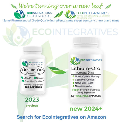 EcoIntegratives Pharmacal Lithium Orotate 5 mg - Mood, Memory & Cognitive Support | 100 Caps
