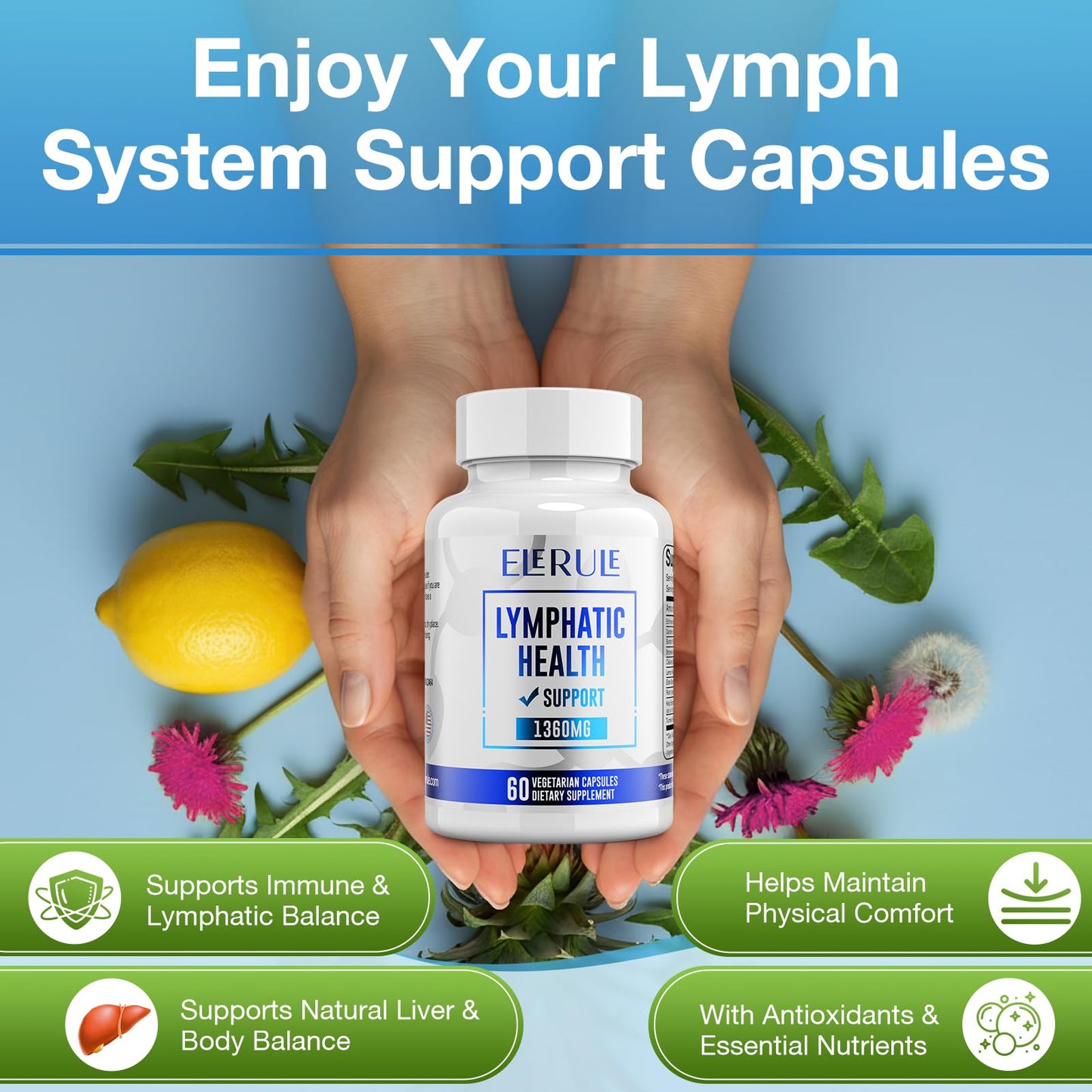 ELERULE Lymphatic Support – Lymph Drainage & Immune Support, 60 Capsules