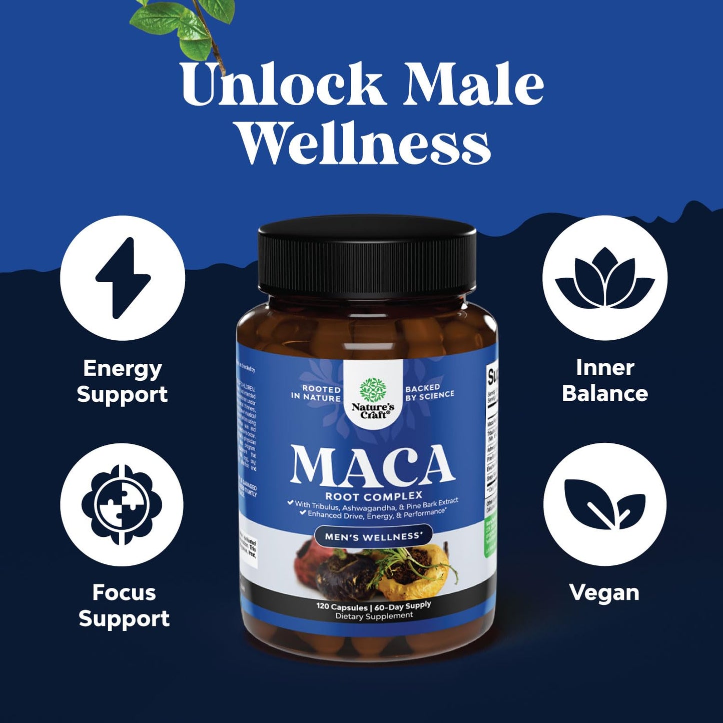 Potent Black Maca Root Capsules for Men - Herbal Wellness (60 Servings)