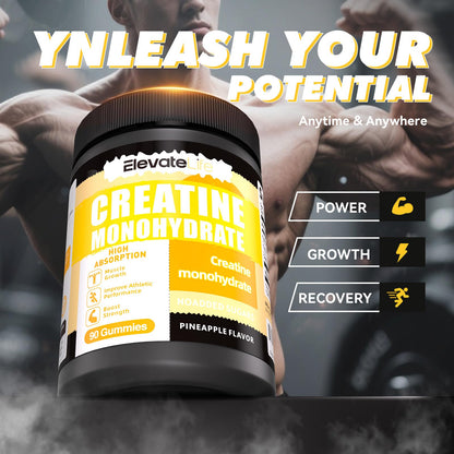 Creatine Monohydrate Gummies 5000mg – 90 Pineapple Chewables for Men & Women | ElevateLife