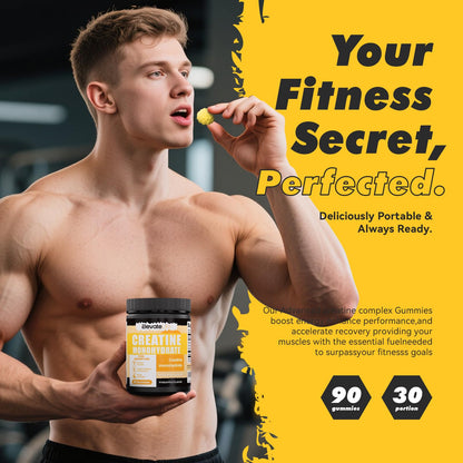 Creatine Monohydrate Gummies 5000mg – 90 Pineapple Chewables for Men & Women | ElevateLife