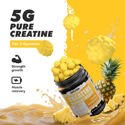 Creatine Monohydrate Gummies 5000mg – 90 Pineapple Chewables for Men & Women | ElevateLife