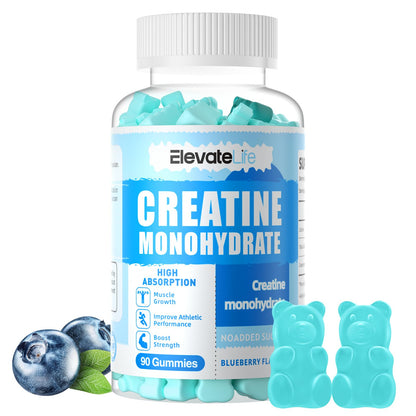 ElevateLife Creatine Monohydrate Gummies – Muscle Strength & Energy (Blueberry, 90 Count)