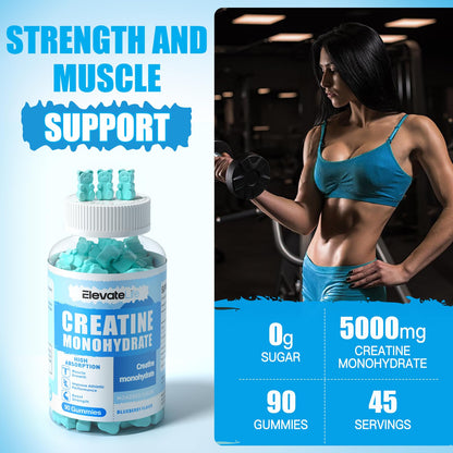 ElevateLife Creatine Monohydrate Gummies – Muscle Strength & Energy (Blueberry, 90 Count)