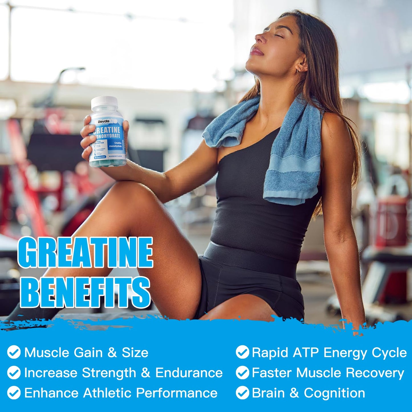ElevateLife Creatine Monohydrate Gummies – Muscle Strength & Energy (Blueberry, 90 Count)