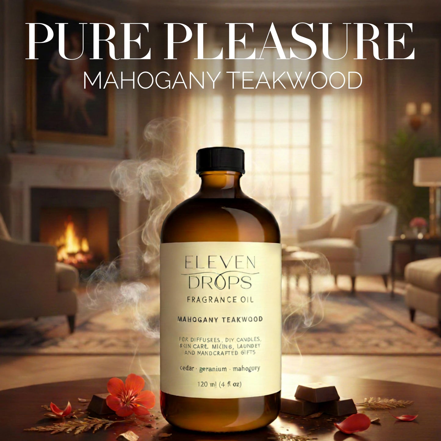 Eleven Drops Mahogany Teakwood Diffuser Oil – Premium 4oz, Made in USA, Pet-Friendly