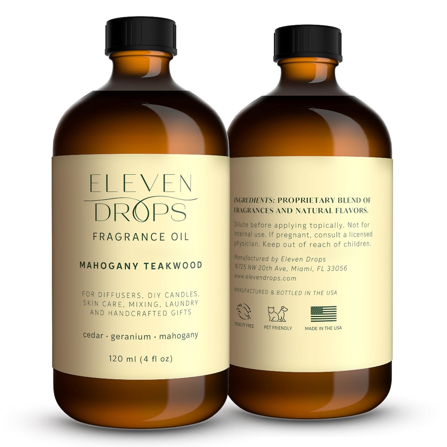 Eleven Drops Mahogany Teakwood Diffuser Oil – Premium 4oz, Made in USA, Pet-Friendly