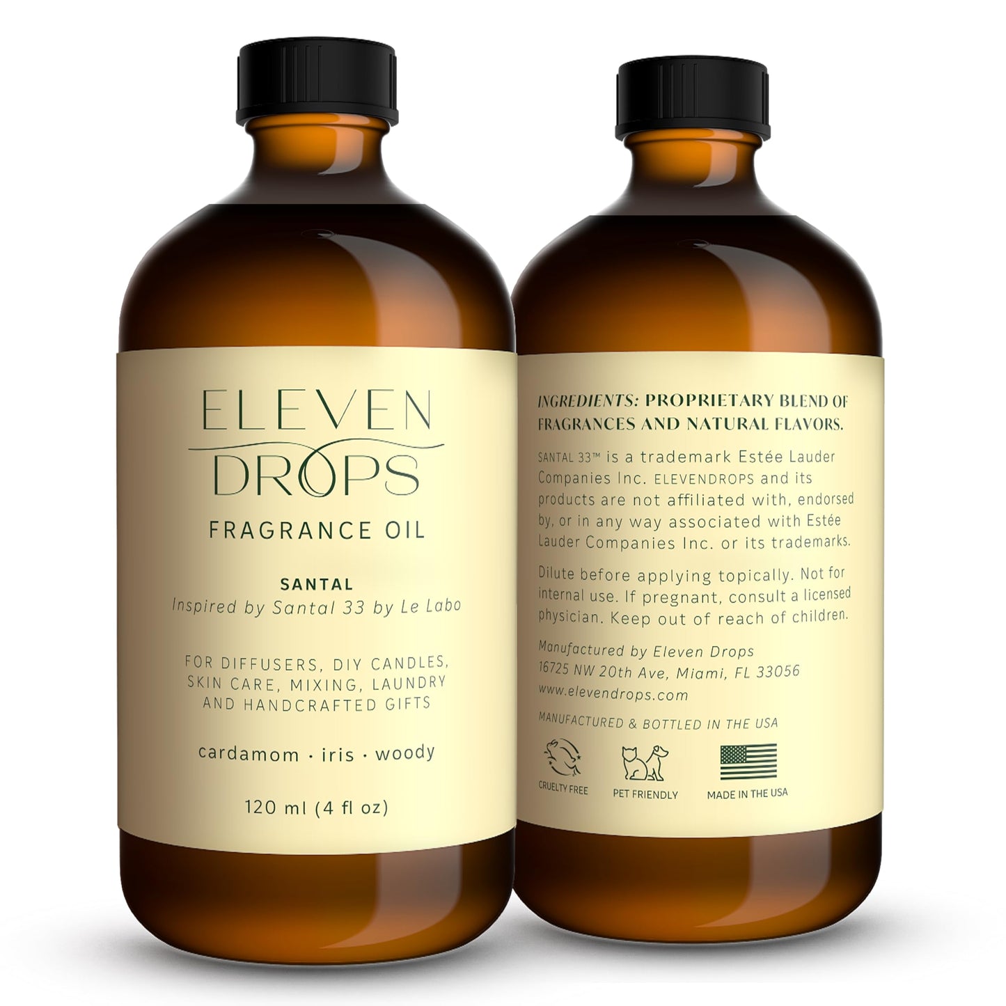 Santal Aroma Fragrance Oil – Eleven Drops | 4 fl oz, Made in USA, IFRA Compliant, Pet Friendly