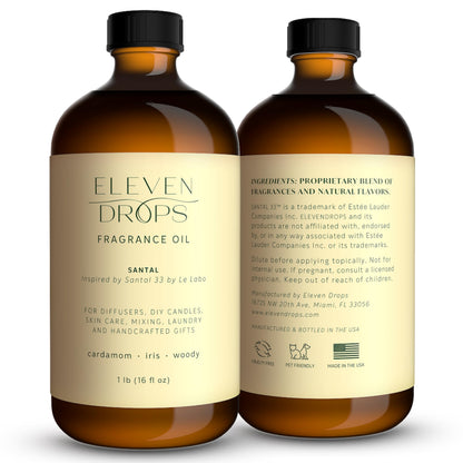 Eleven Drops Santal Aroma Fragrance Oil – 16 oz, IFRA Compliant, Made in USA